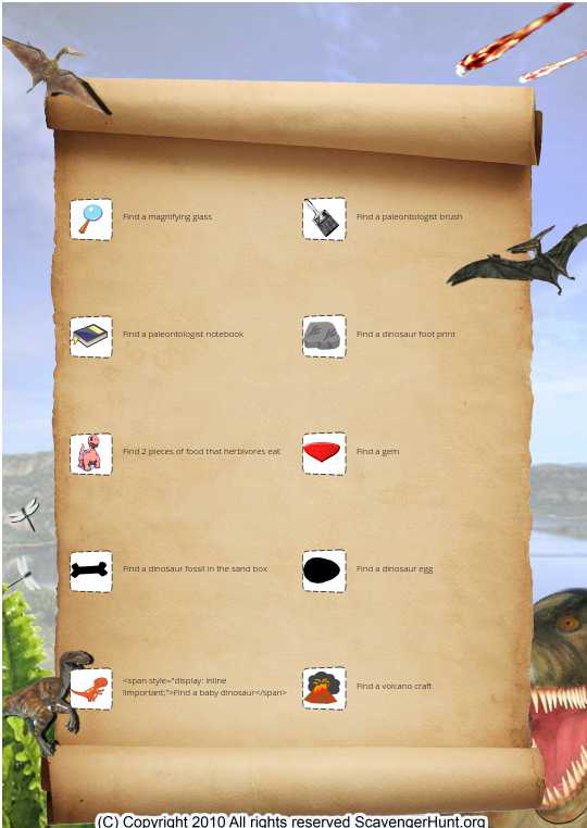 dinosaur scavenger hunt ideas